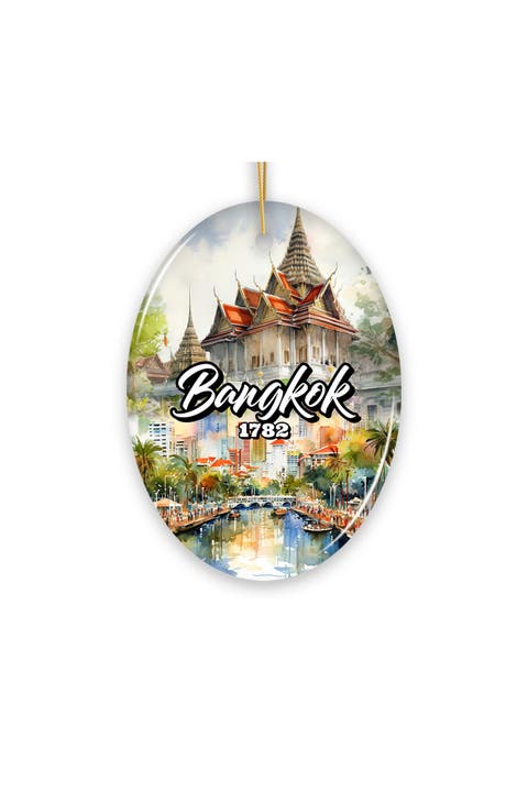 Bangkok 1782 Watercolor Landmarks Oval Ornament