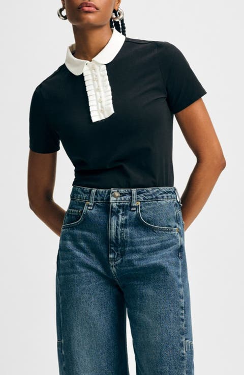 Cotton Ruffle Placket Polo