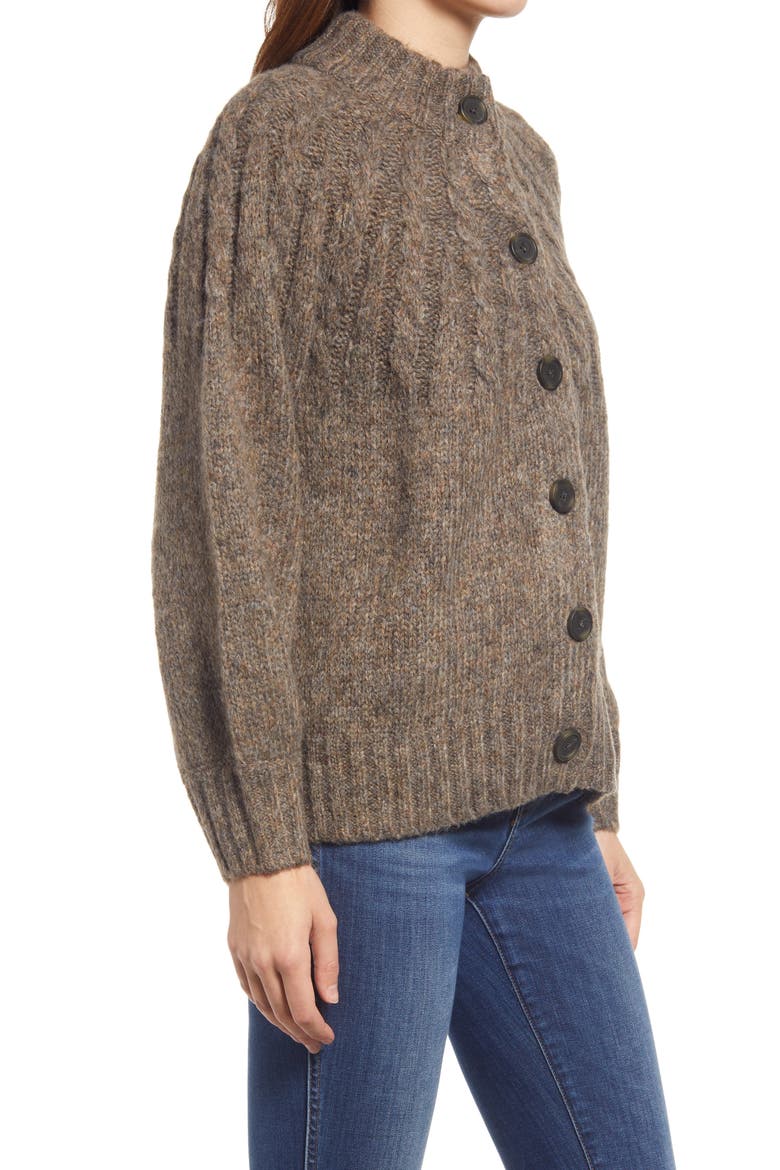 Harwood Cable Knit Mock Neck Cardigan, Alternate, color, HEATHER OTTER