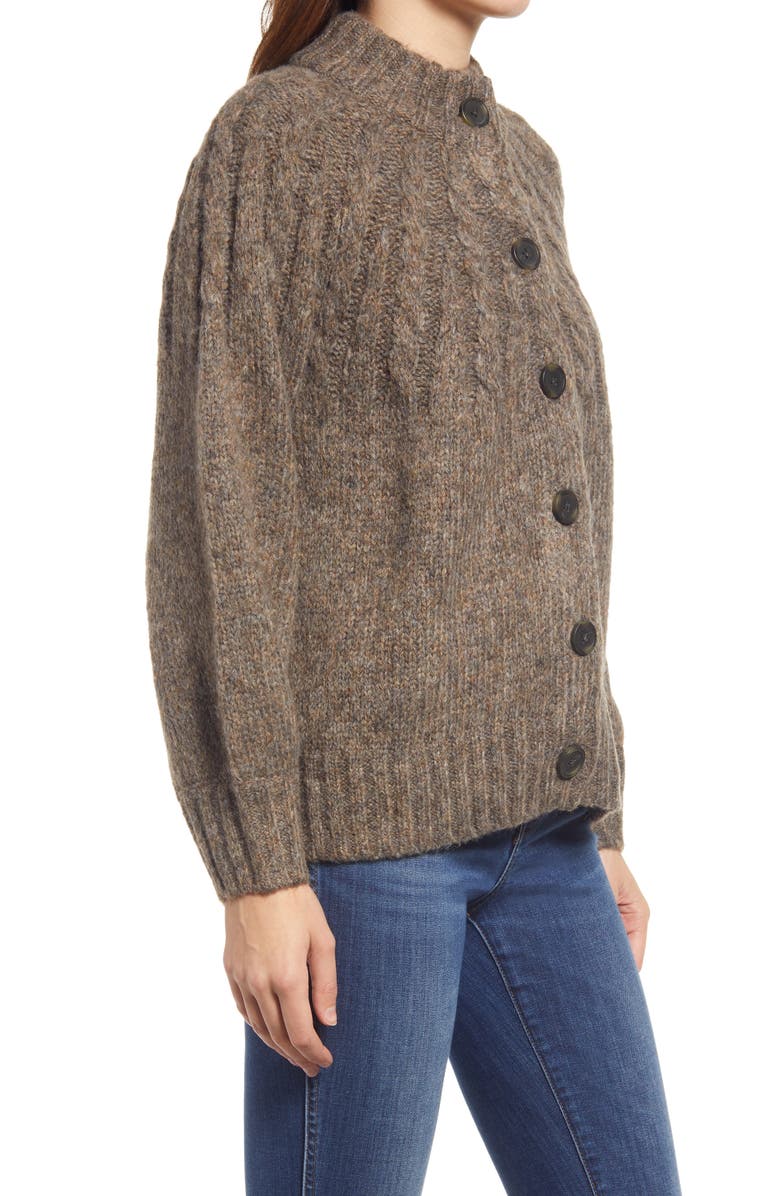 Madewell Harwood Cable Knit Mock Neck Cardigan, Alternate, color, 