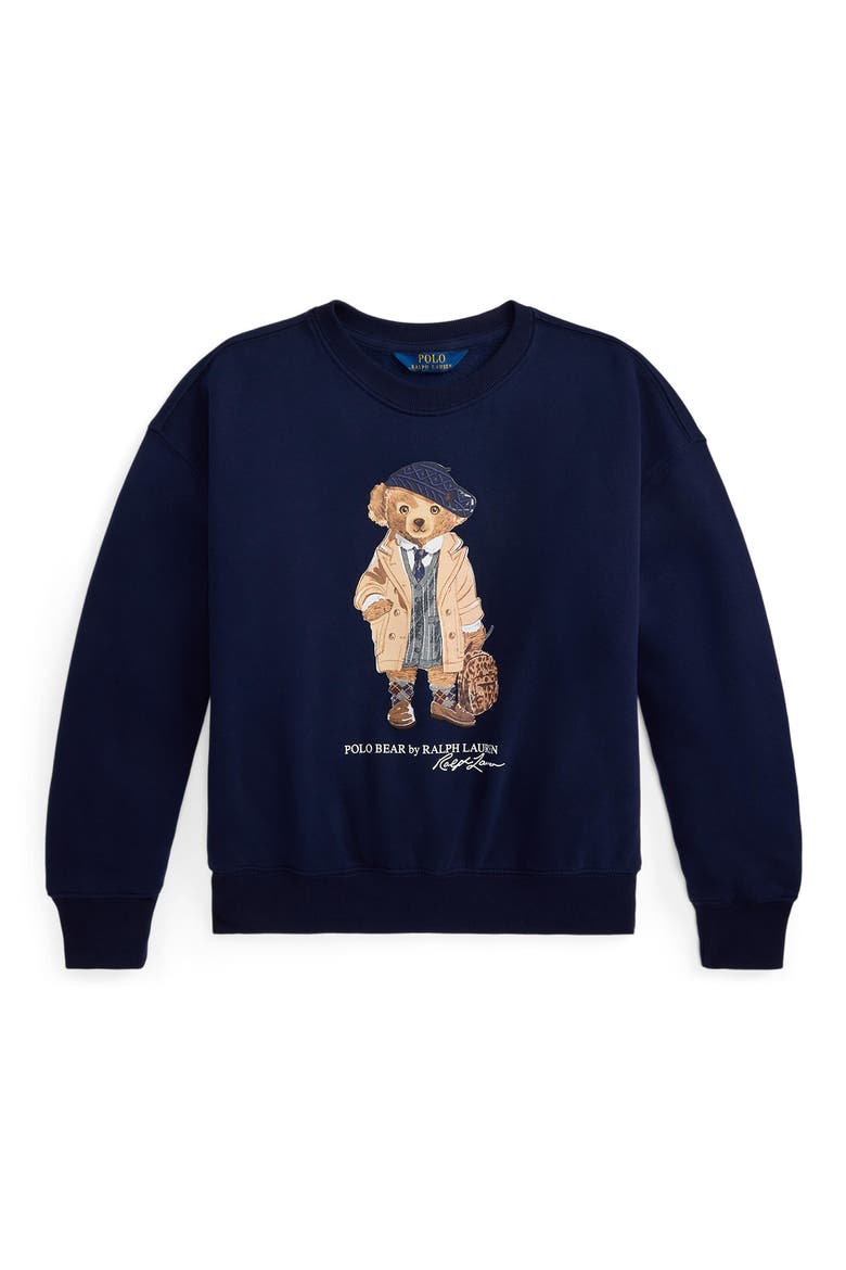Kids' Polo Bear Fleece Graphic Sweatshirt, Main, color, REFINED NAVY