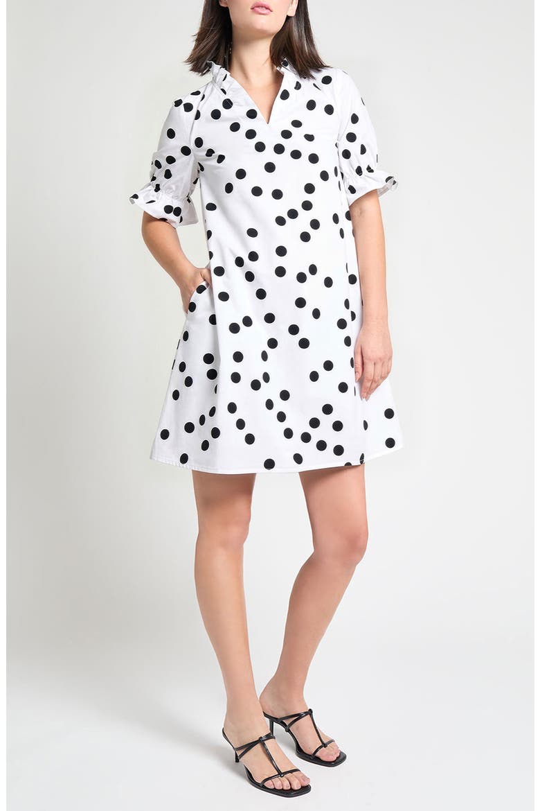 Ruffle Detail Poplin Shift Dress, Alternate, color, WHITE/BLACK