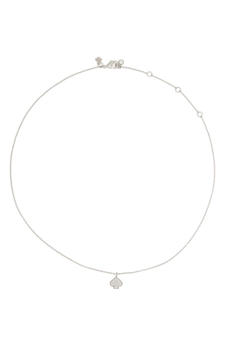 Kate Spade New York pavé crystal spade stud pendant necklace, Alternate, color, Clear/ Silver.