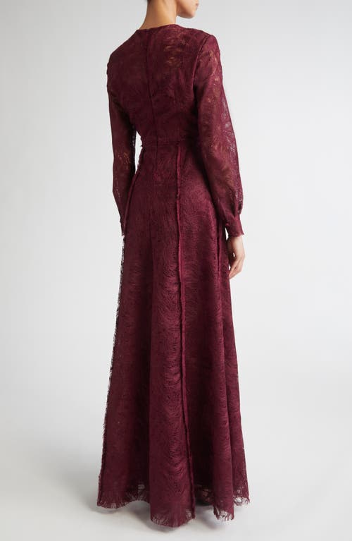 Erdem Long-sleeve Lace Gown In Brown