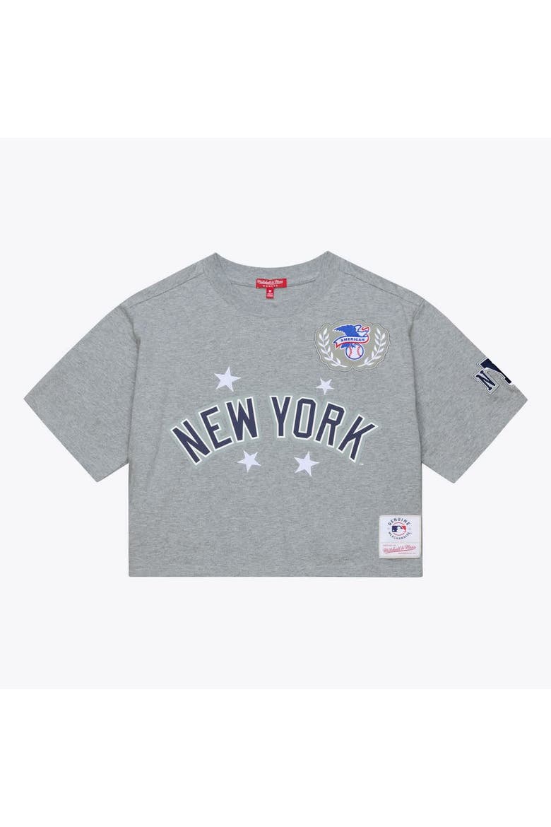 Women's Mitchell & Ness Heather Gray New York Yankees Pep Rally Cropped Boxy T-Shirt, Main, color, Heather Gray