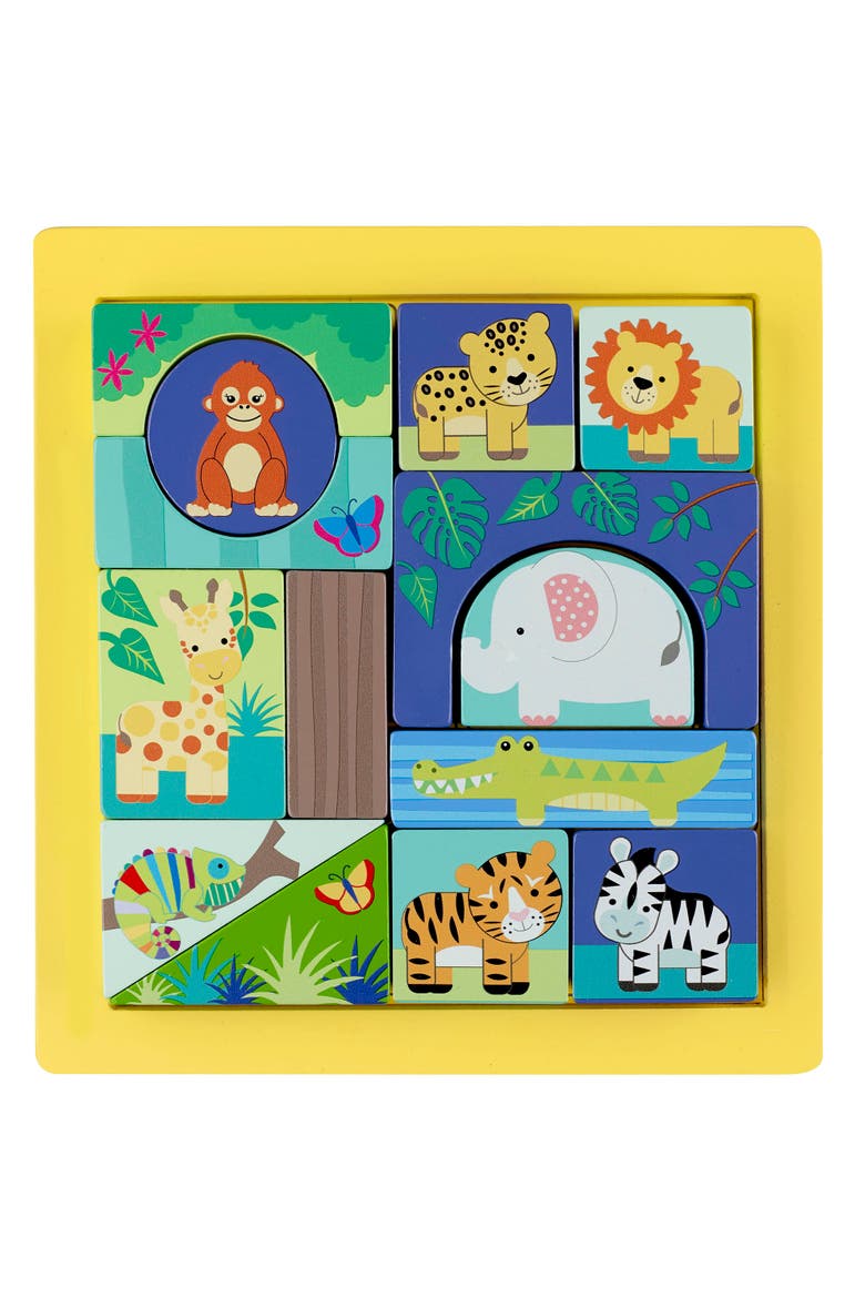 Jungle Animals Block Puzzle, Multicolor, 15 Piece, Kids Ages 1+, Main, color, Multicolored