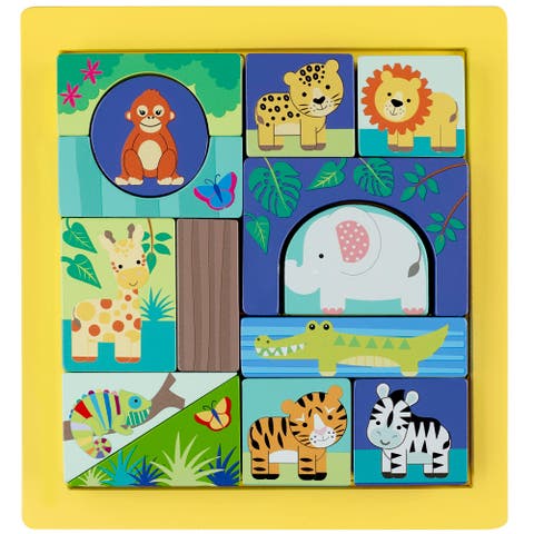 Jungle Animals Block Puzzle, Multicolor, 15 Piece, Kids Ages 1+