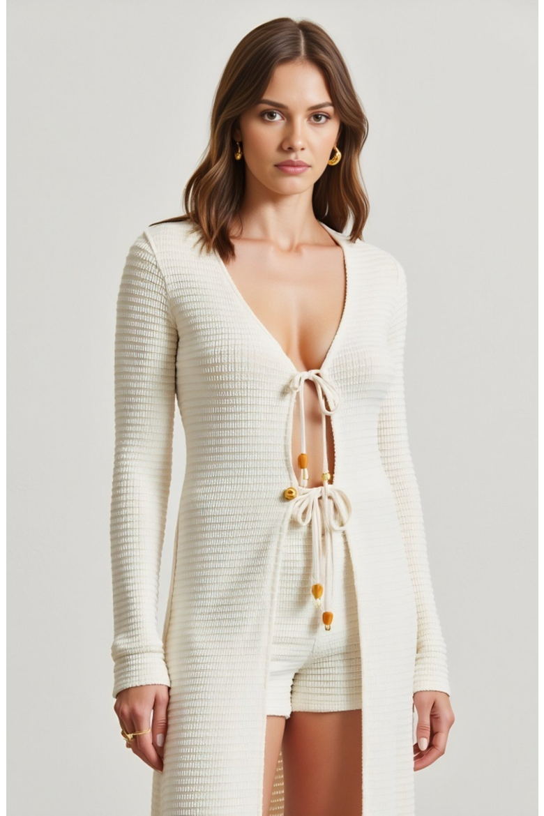 Ribbed Knit Longline Cardigan and Matching Shorts Vacation Set, Alternate, color, Ivory