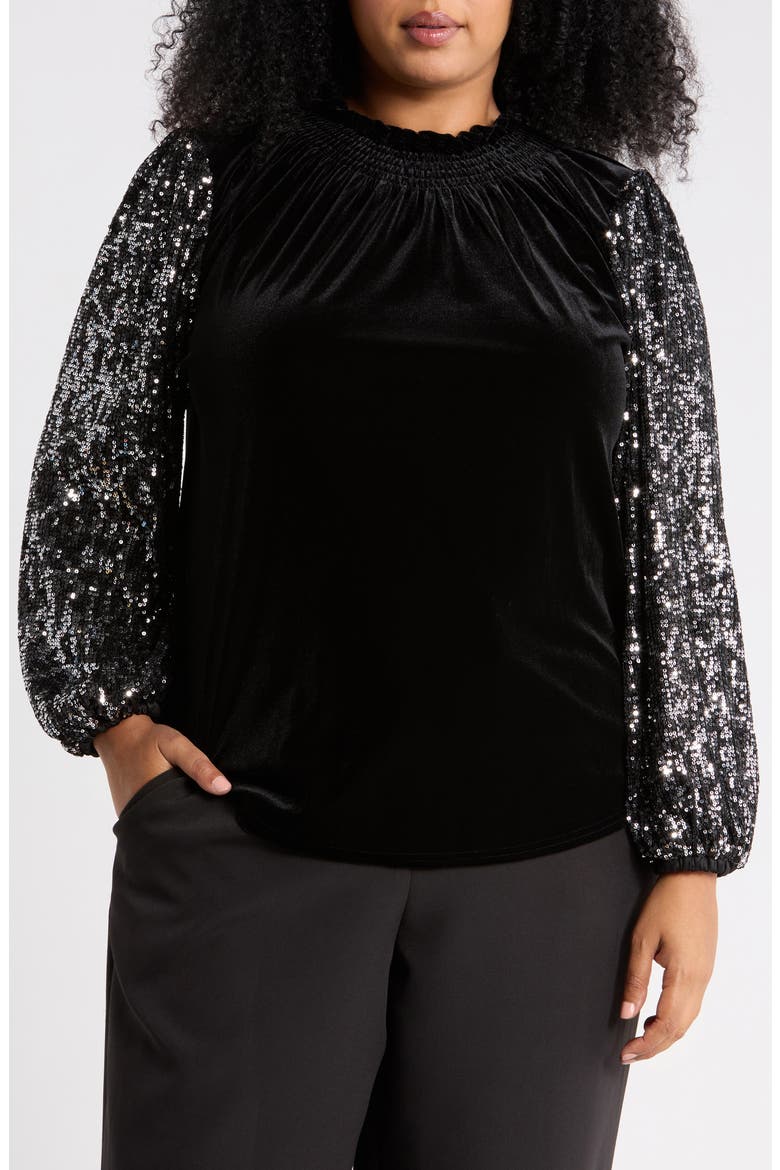 Michelle Velvet Top, Main, color, BLACK-SILVER