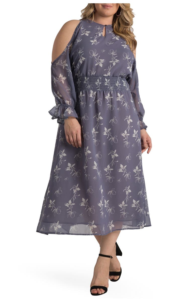 Standards & Practices Grace Floral Cold Shoulder Keyhole Midi Dress, Alternate, color,