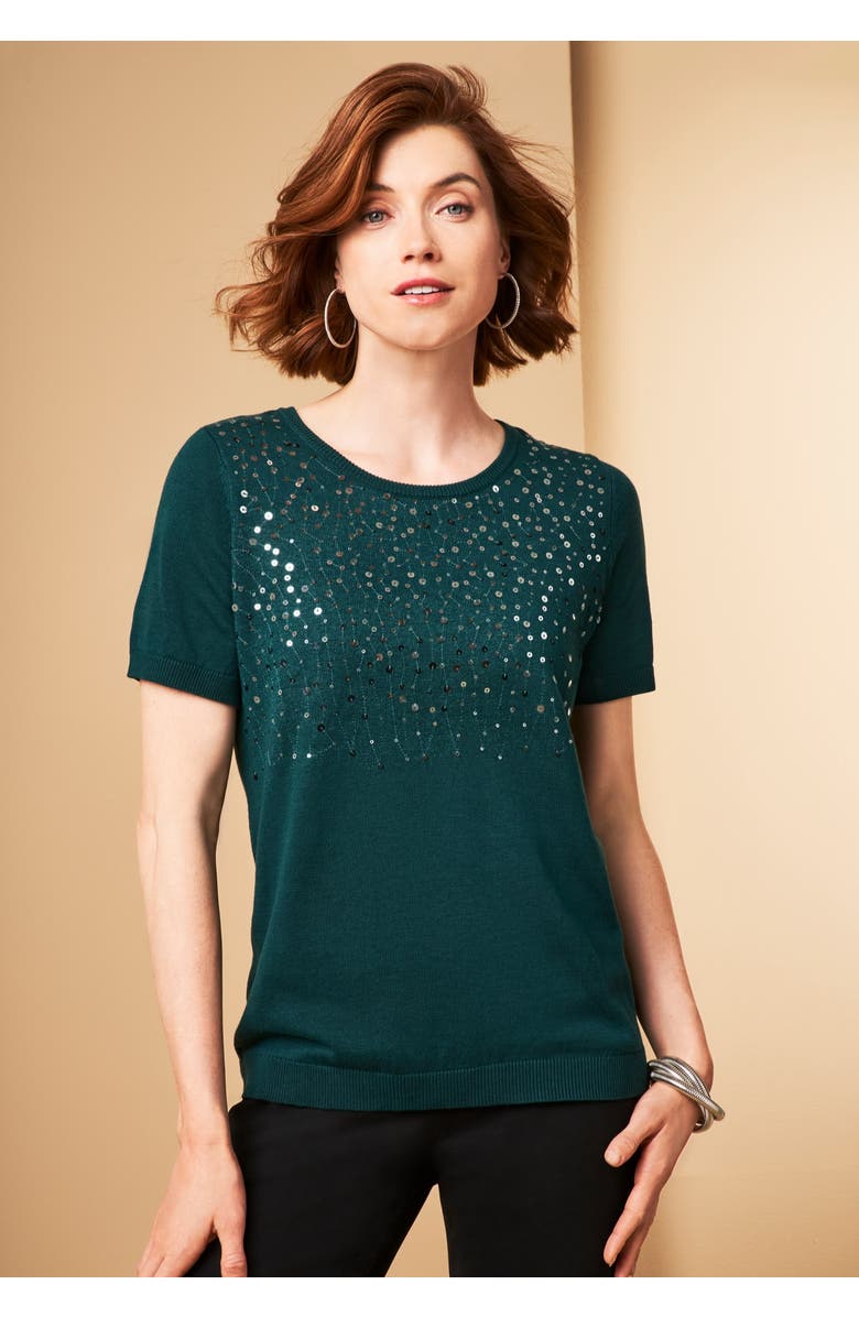 Jessica London Fine Gauge Crewneck Knit Shell, Alternate, color, Black Diamond