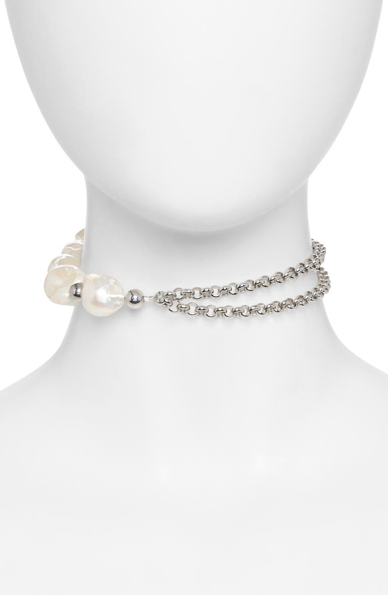 Justine Clenquet Laurie Baroque Pearl & Rolo Chain Choker, Main, color,