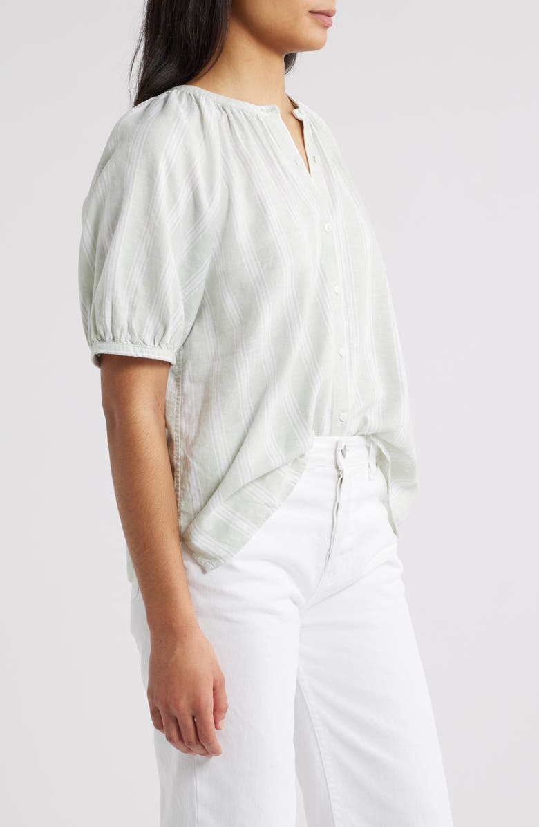 Caslon<sup>®</sup> Stripe Linen Blend Puff Sleeve Top, Alternate, color, Green- White Tay Stripe