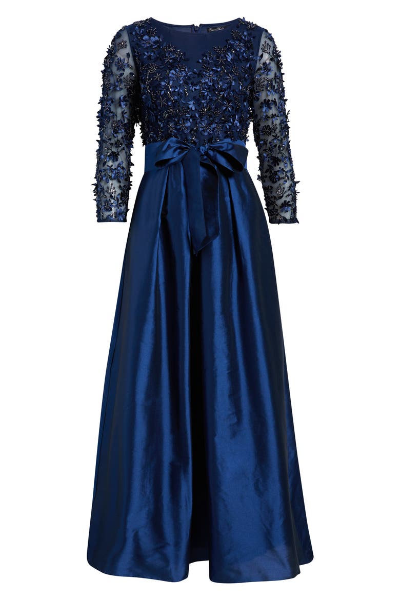3D Floral Bodice Beaded Gown, Alternate, color, NAVY 410