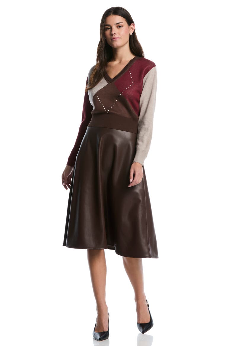 Faux Leather Midi Skirt, Alternate, color, CHICORY COFFER
