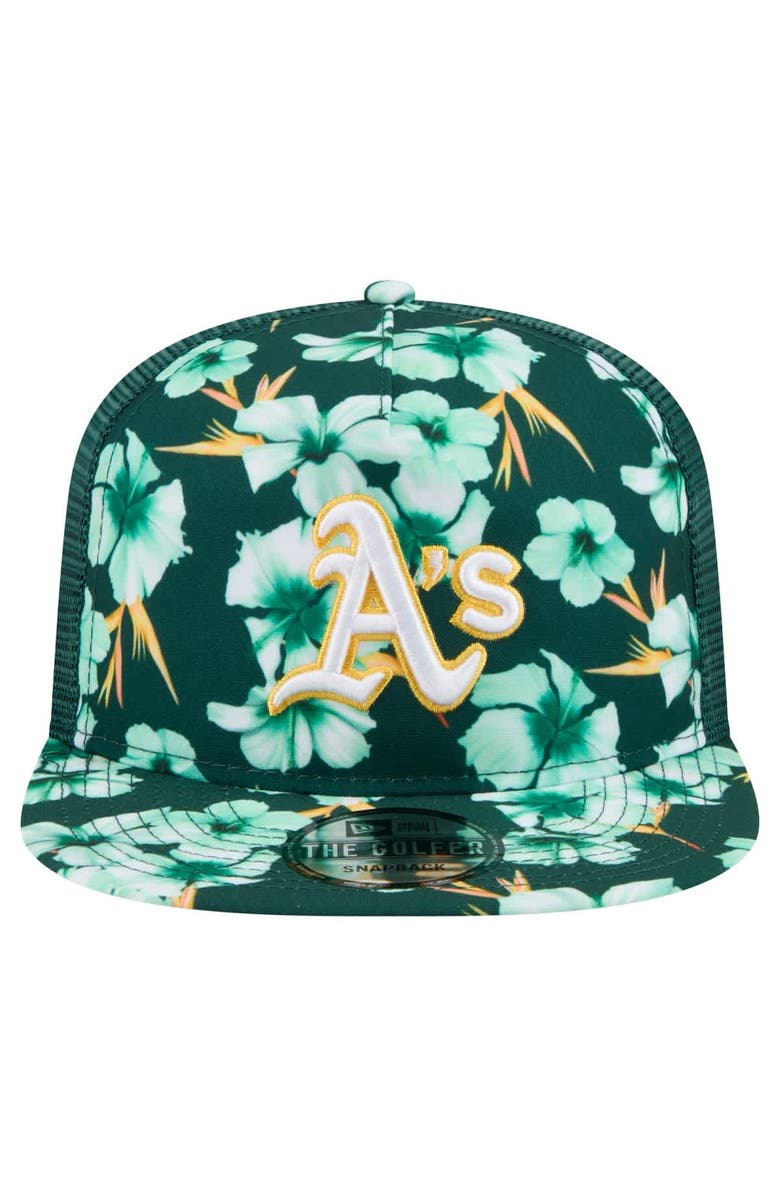 New Era Men's New Era Green Athletics Adventure Pattern Golfer Trucker Snapback Hat, Alternate, color, Green