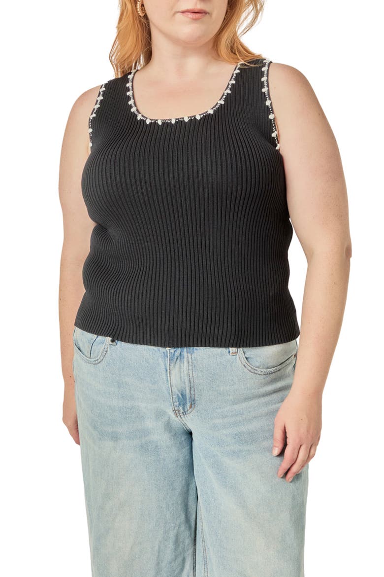 Crochet Trim Ribbed Sleeveless Top, Main, color, BLACK/ WHITE
