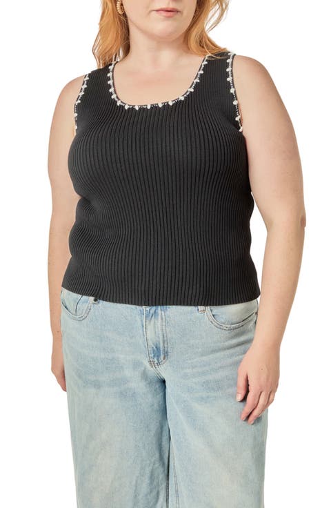 Crochet Trim Ribbed Sleeveless Top