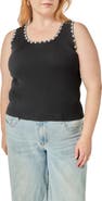 English Factory Crochet Trim Ribbed Sleeveless Top