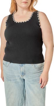 English Factory Crochet Trim Ribbed Sleeveless Top