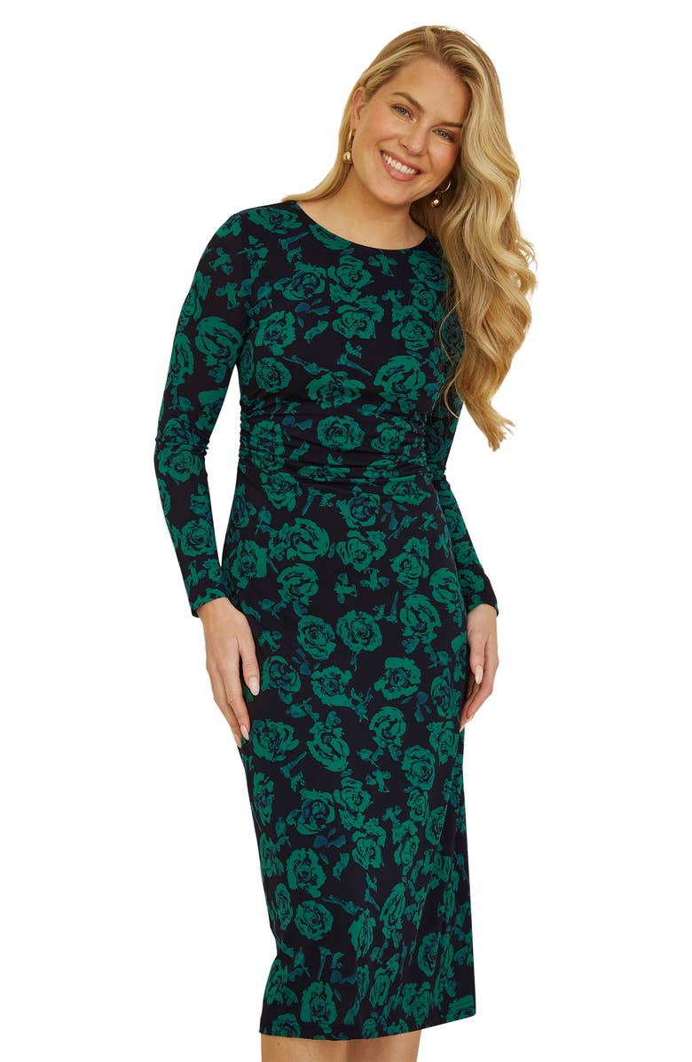 Yumi Floral Fitted Mesh Midi Dress, Alternate, color, 