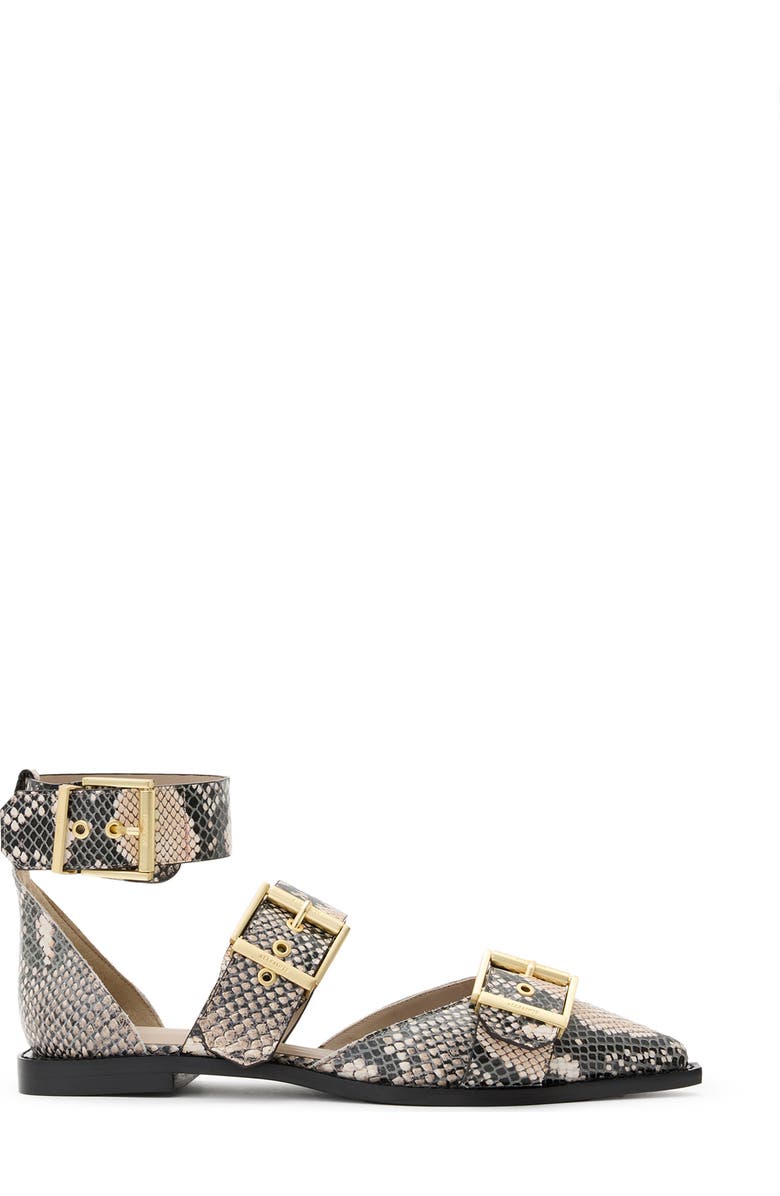 AllSaints Sutton Snakeskin Embossed Pointed Toe Flat, Alternate, color, Flow Ecru White