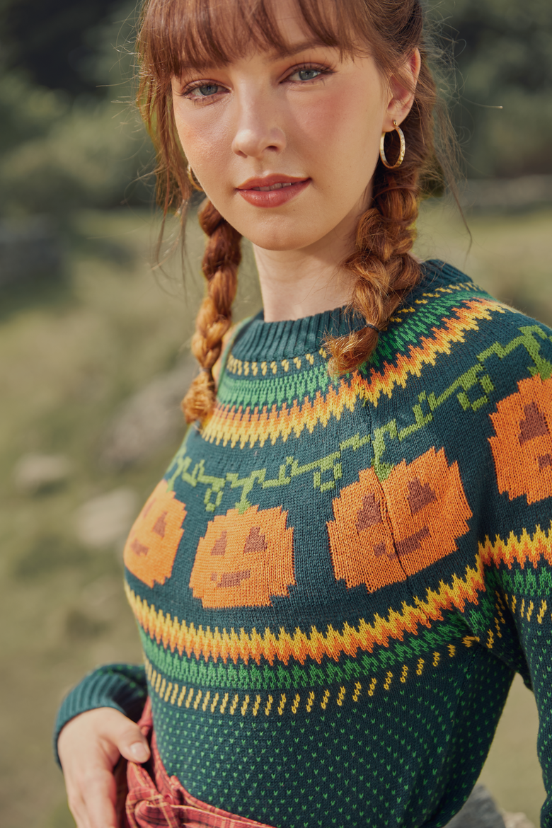 Give 'Em Pumpkin To Talk About Fair Isle Sweater, Alternate, color, Green Pumpkin