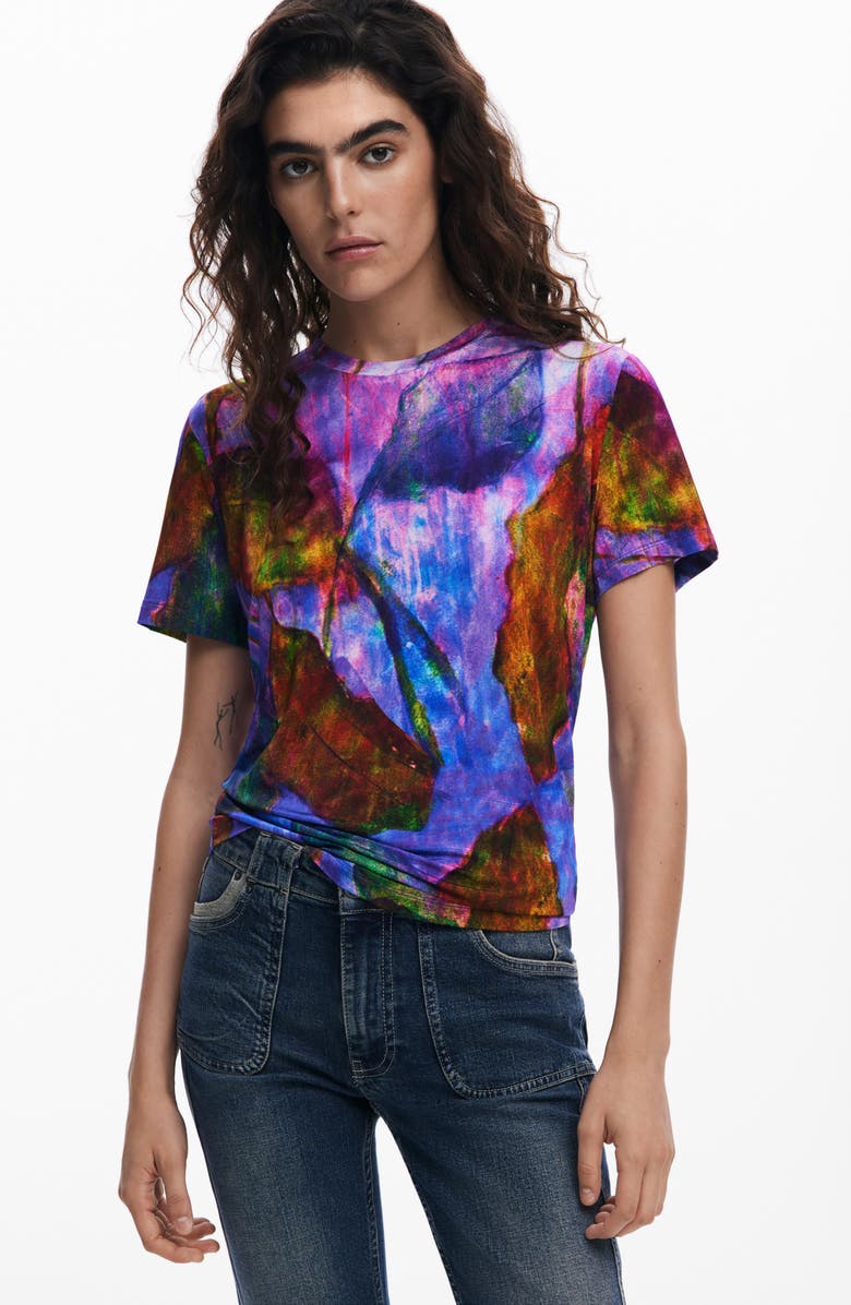 Desigual Abstract Print T-Shirt, Alternate, color, Lavender Multi
