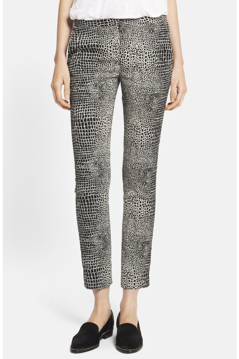 Crocodile Jacquard Crop Pants, Main, color, BLACK