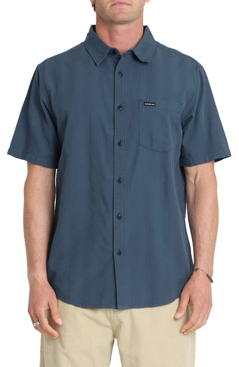 Dobby Stripe Classic Short Sleeve Cotton Button-Up Shirt