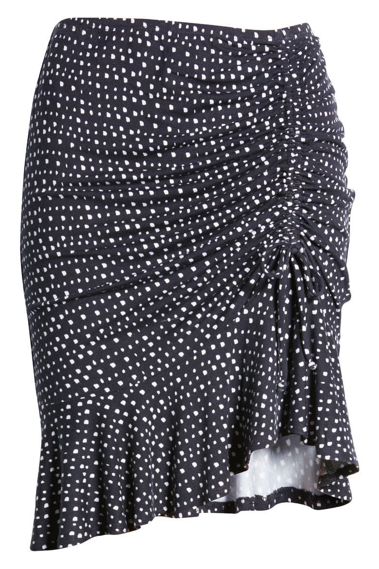Spot Print Ruched Knit Miniskirt, Alternate, color, BLACK/ IVORY