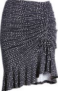 Loveappella Spot Print Ruched Knit Miniskirt