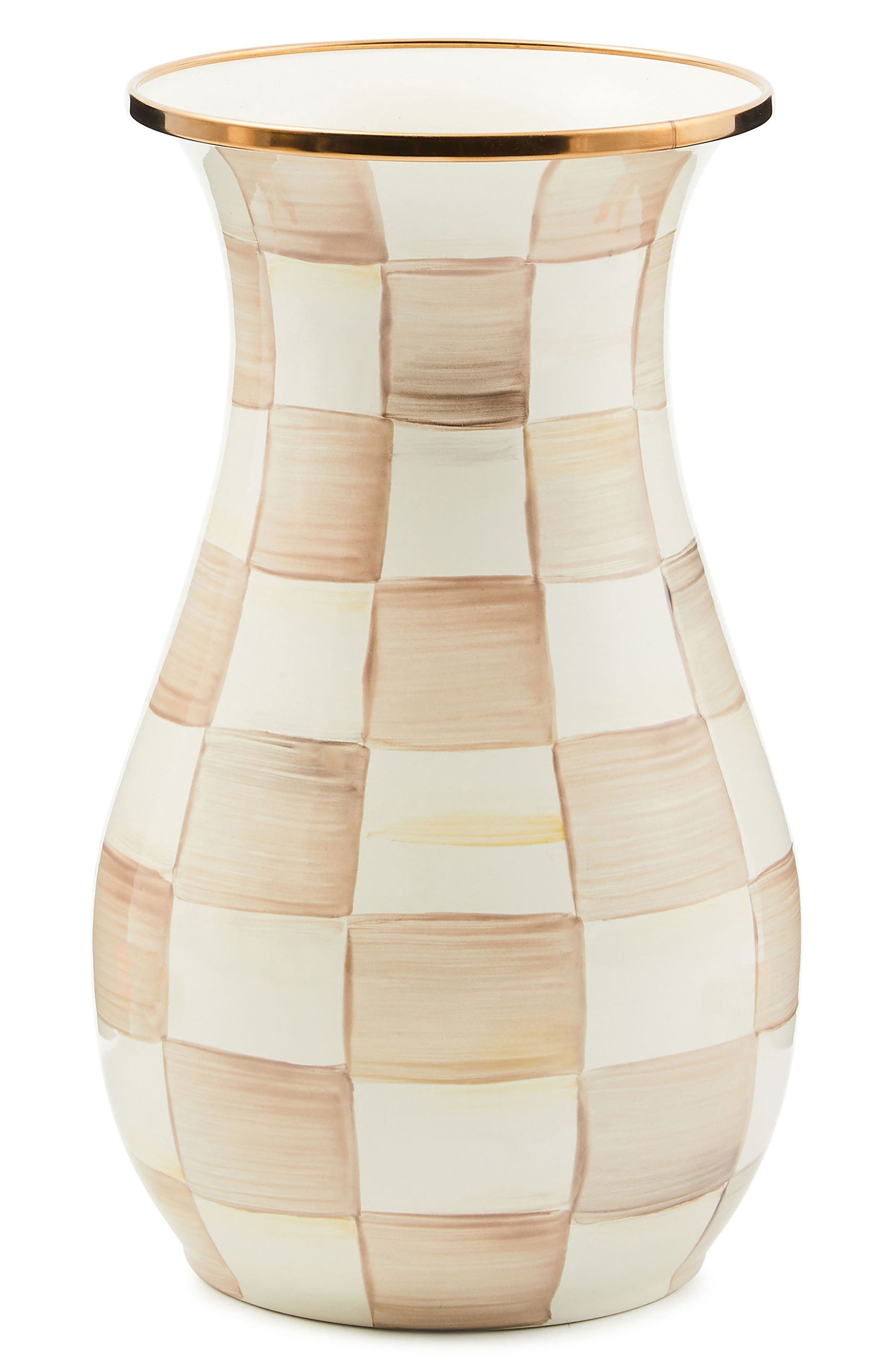 MACKENZIE CHILDS Mocha Check Enameled Steel Tall Vase - Mocha