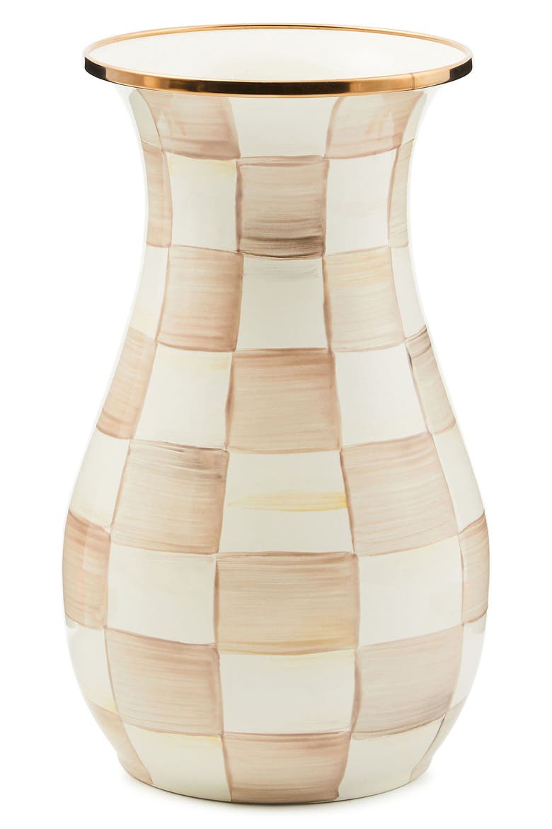 Mocha Check Enameled Steel Tall Vase, Main, color, MOCHA