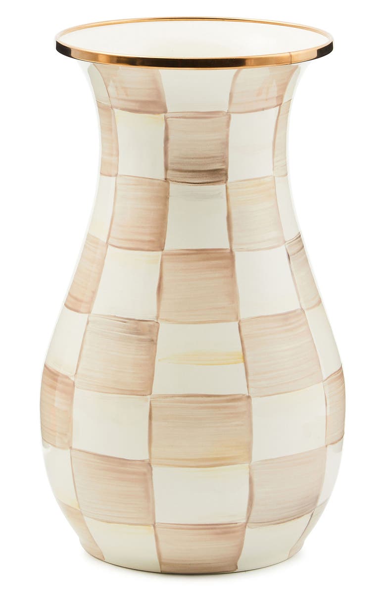 MACKENZIE CHILDS Mocha Check Enameled Steel Tall Vase, Main, color, Mocha