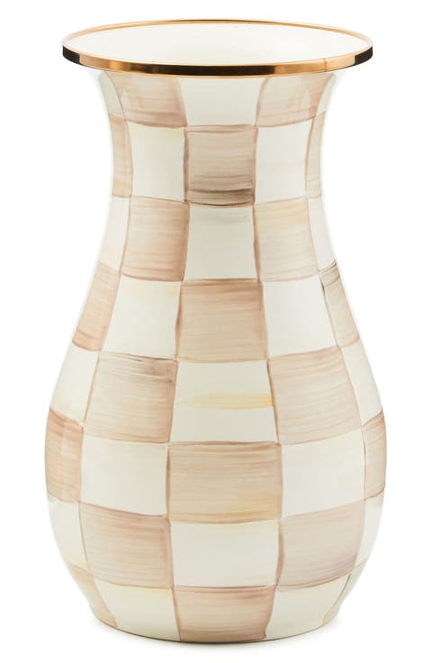 Mocha Check Enameled Steel Tall Vase