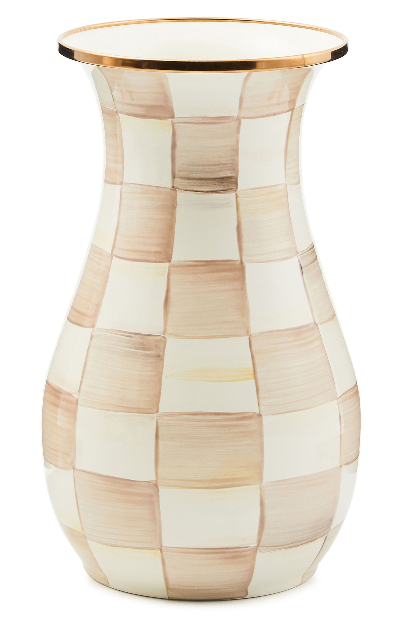 MACKENZIE CHILDS Mocha Check Enameled Steel Tall Vase - Mocha