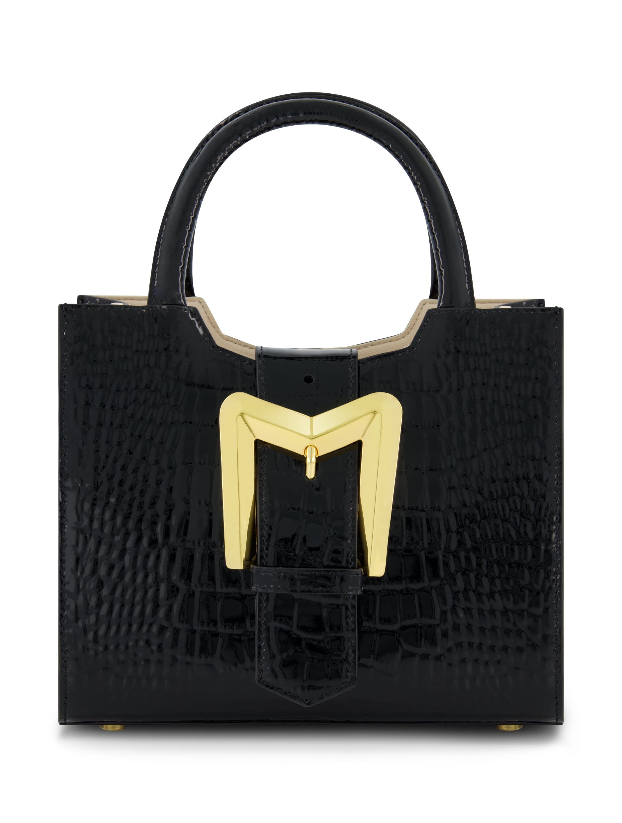 Mac Duggal Crocodile Embossed Leather Gold Buckle Tote Bag, Main, color, 