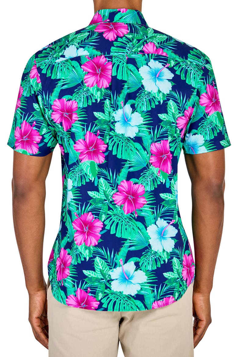 Slim Fit Large Hibiscus Recycled 4-Way Stretch Performance Short Sleeve Shirt, Alternate, color, MULTI