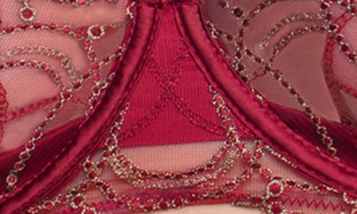 Roma Confidential Belle Metallic Embroidered Underwire Bra, Garter Belt & G-string Set In Red