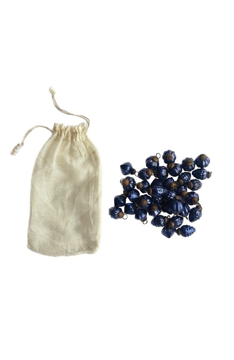 Storied Home Embossed Mercury Glass Ornaments in Muslin Bag, Blue, Set of 36, Main, color,