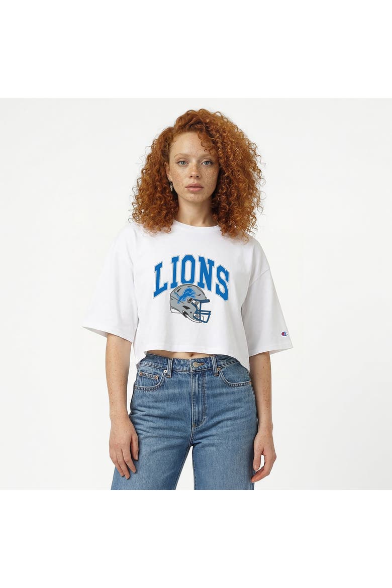 Women's Champion  White Detroit Lions Boyfriend Cropped T-Shirt, Main, color, White