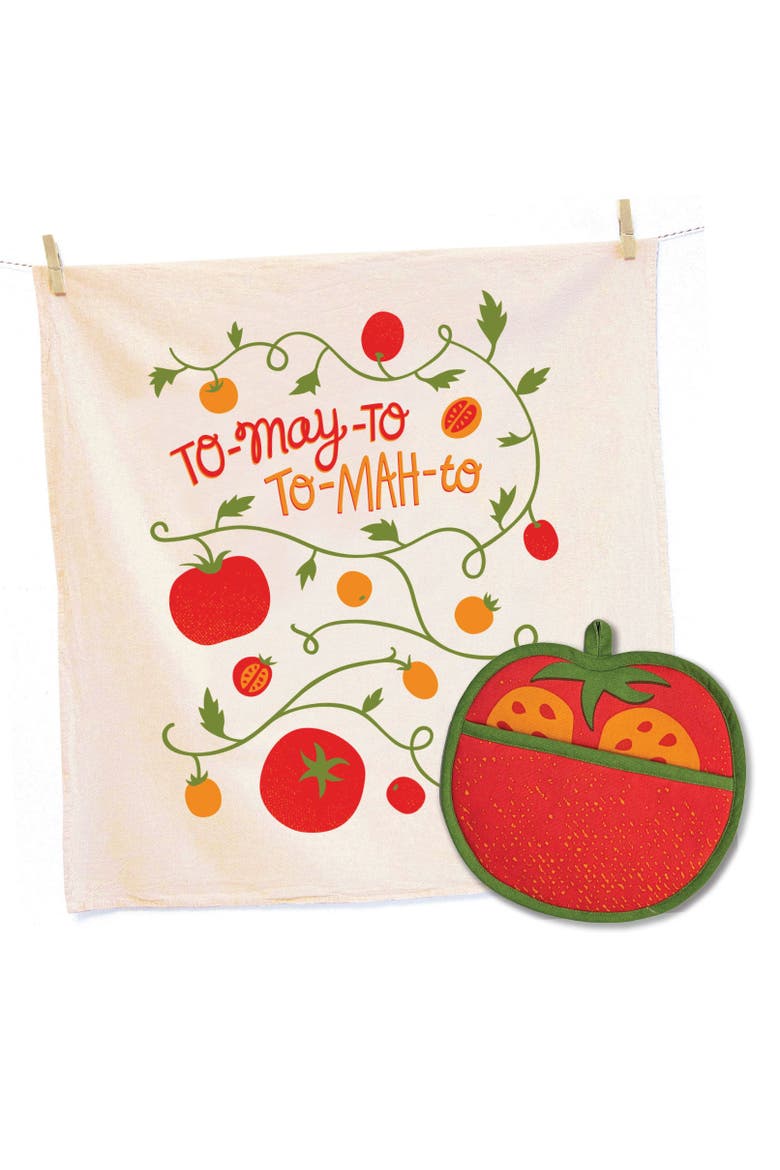 Tomato Tea Towel and Pot Holder Set, Main, color, Red