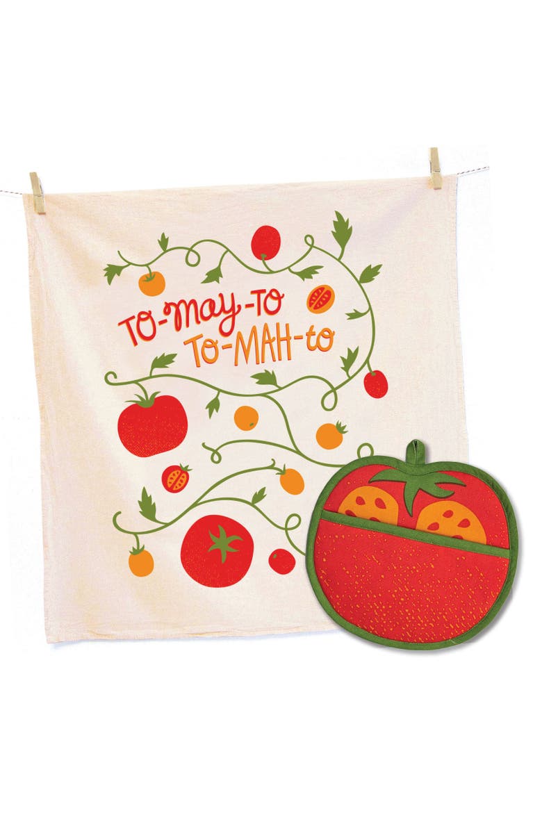 The Neighborgoods Tomato Tea Towel and Pot Holder Set, Main, color, Red
