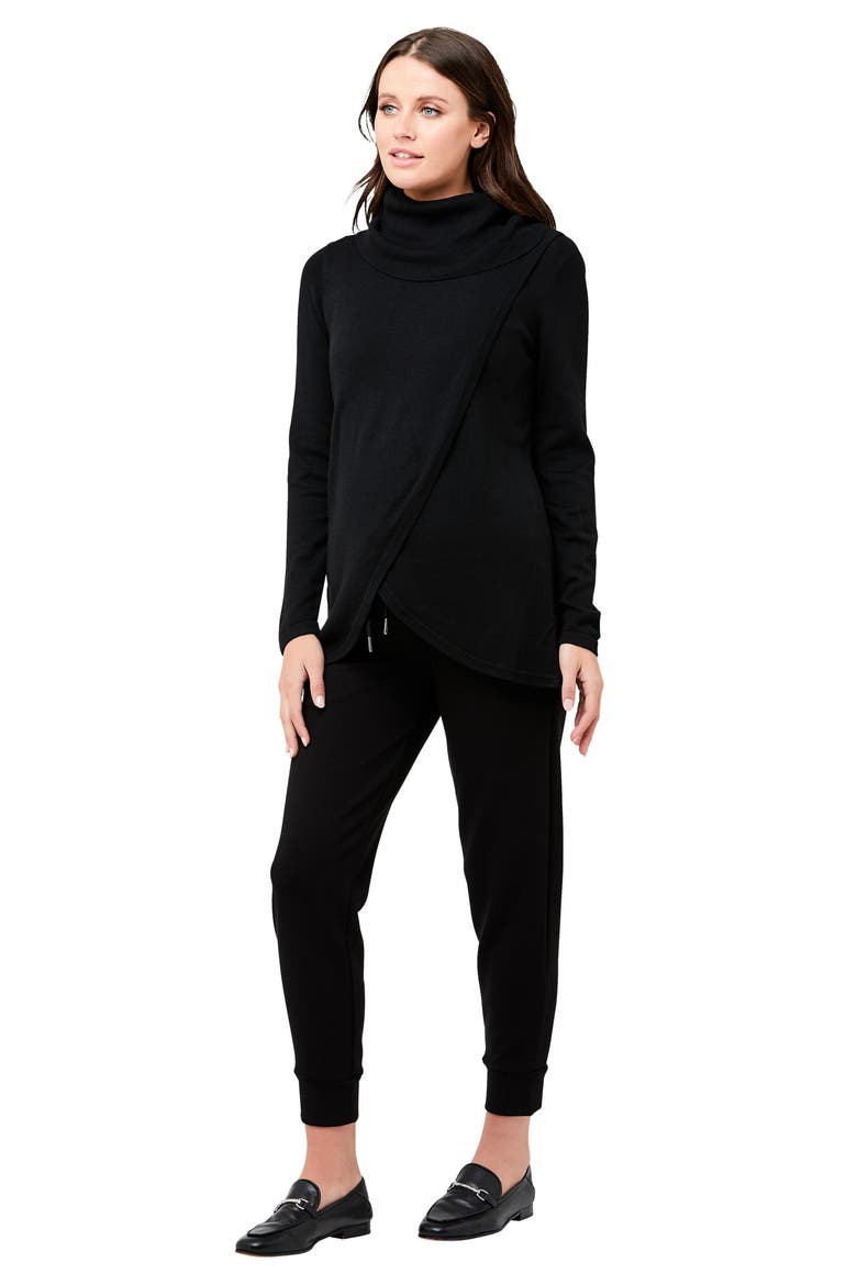 Cowl Neck Maternity/Nursing Sweater, Alternate, color, BLACK