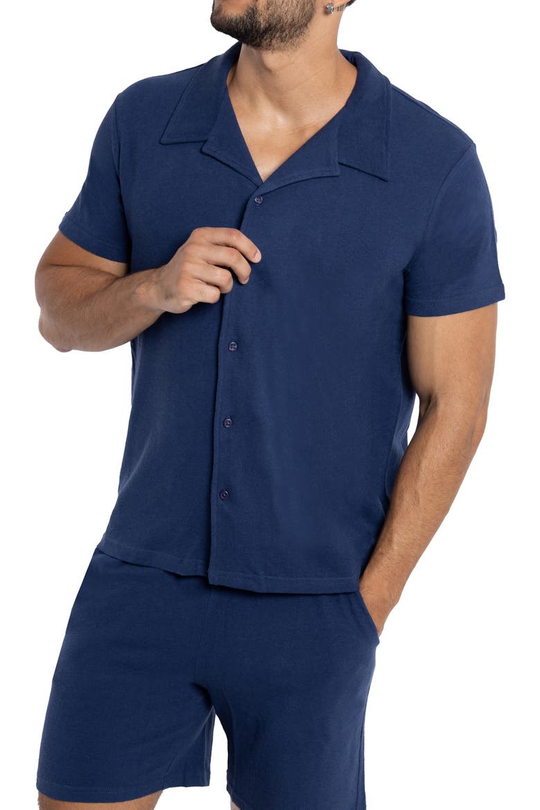 Relaxed Cotton & Hemp Button-Down Polo, Alternate, color, MIDNIGHT BLUE