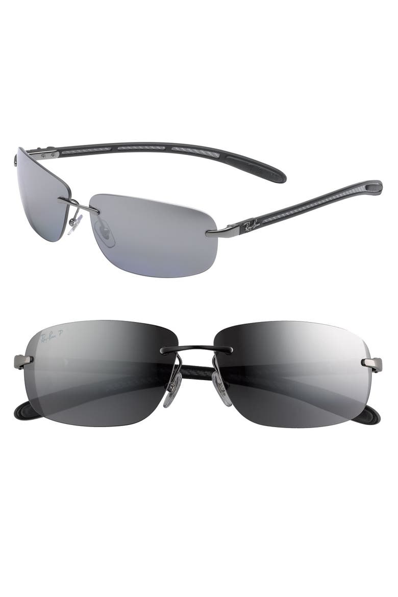 'Tech' Rimless 61mm Sunglasses, Main, color, POLARIZED GUNMETAL