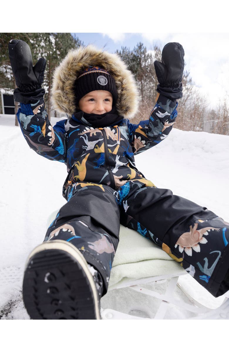 Deux par Deux One-Piece Play Snowsuit Dinosaur, Main, color, Black