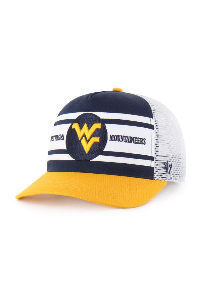 Youth '47 Navy/Gold West Virginia Mountaineers Super Stripe Hitch Adjustable Trucker Hat, Main, color, Navy