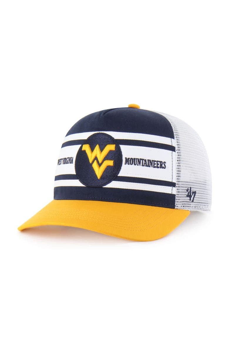 '47 Youth '47 Navy/Gold West Virginia Mountaineers Super Stripe Hitch Adjustable Trucker Hat, Main, color, Navy